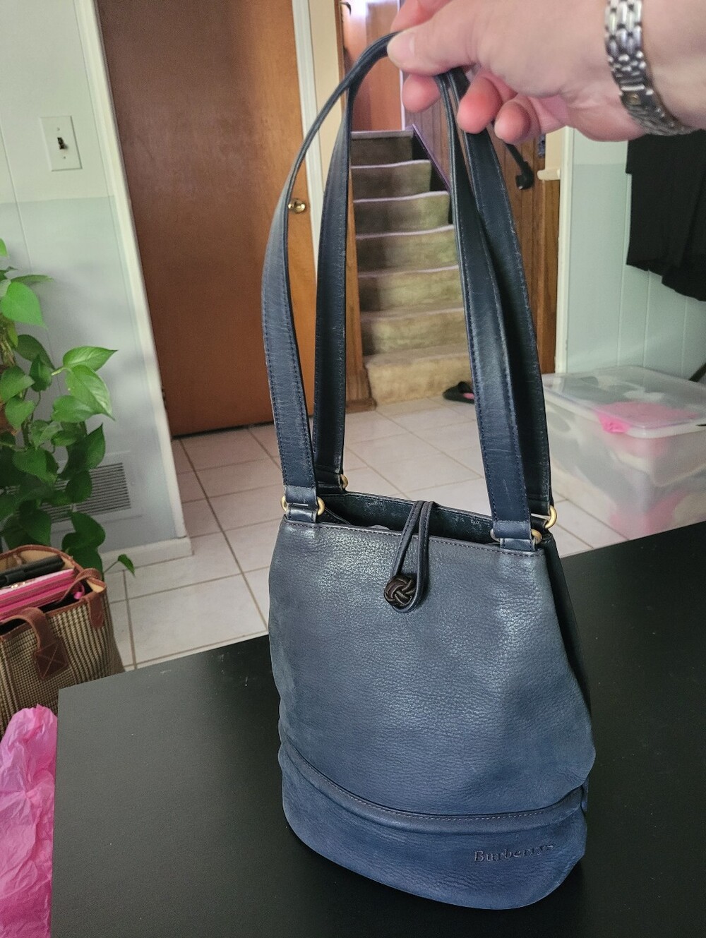 Burberry Navy Leather Shoulder Bag - Classic Women's Tote